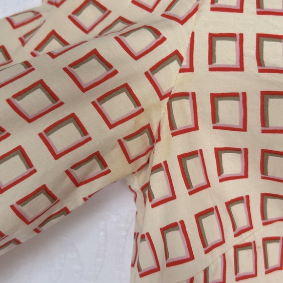 TORY BURCH orange, red, cream square printed mini dress w/3/4 sleeves. Size 2 - Picture 10 of 13